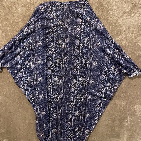 Vintage Mudd Juniors S Navy Printed Knit Short Sleeve Open Front Long Cardigan - Picture 4 of 6